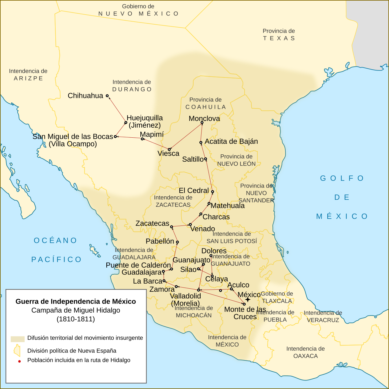 Mapa de la campaña de Hidalgo, 1810-1811